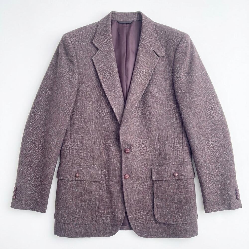 Fioravanti Tweed Sport Coat Brown Patch Pocket Elbow Patches Bespoke Mens 40L